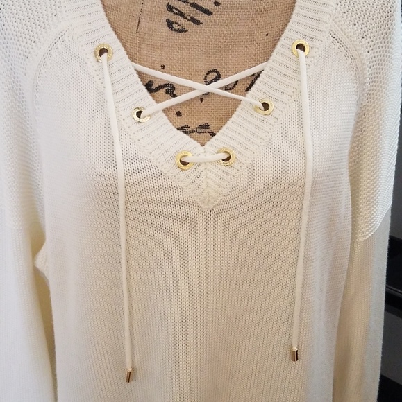 Calvin Klein Laced Front V-neck Sweater - Picture 2 of 6